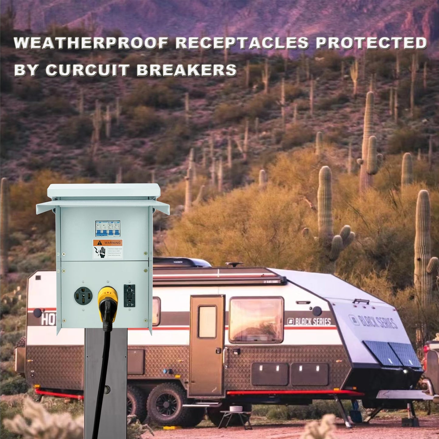 Temporary Power Outlet Panel with a 20, 30, and 50-Amp Breaker Box,RV Breaker Panel,RV Electrical Outlet,Outdoor Breaker Box,Circuit Breaker Panels,Prewired and Unmetered, Weatherproof