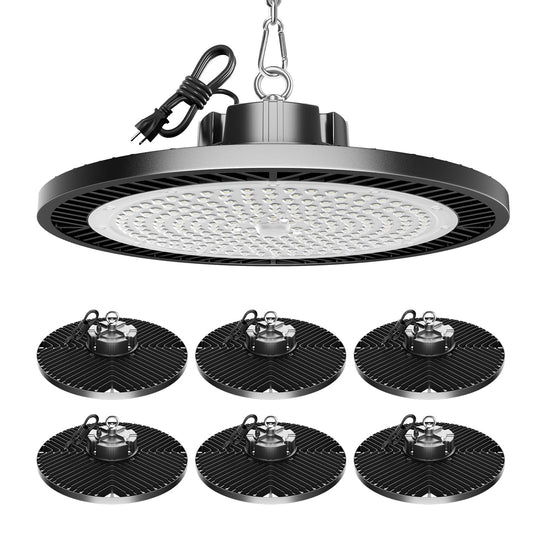 Upgrade 350w Led Shop Lights, 6 pack Super Bright 52500lm 5000k Ufo Led High Bay Light, High Bay Led Shop Lights With Us Plug 5' Cable,Led Shop Light For Garage Workshop Factory Barn Gym Warehouse